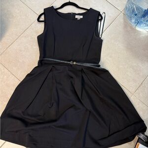 Calvin Klein Black Fit & Flare Sleeveless Pleated Dress with Belt Size 12